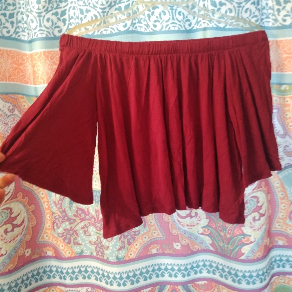 Maroon, off the shoulder, flowy, crop top